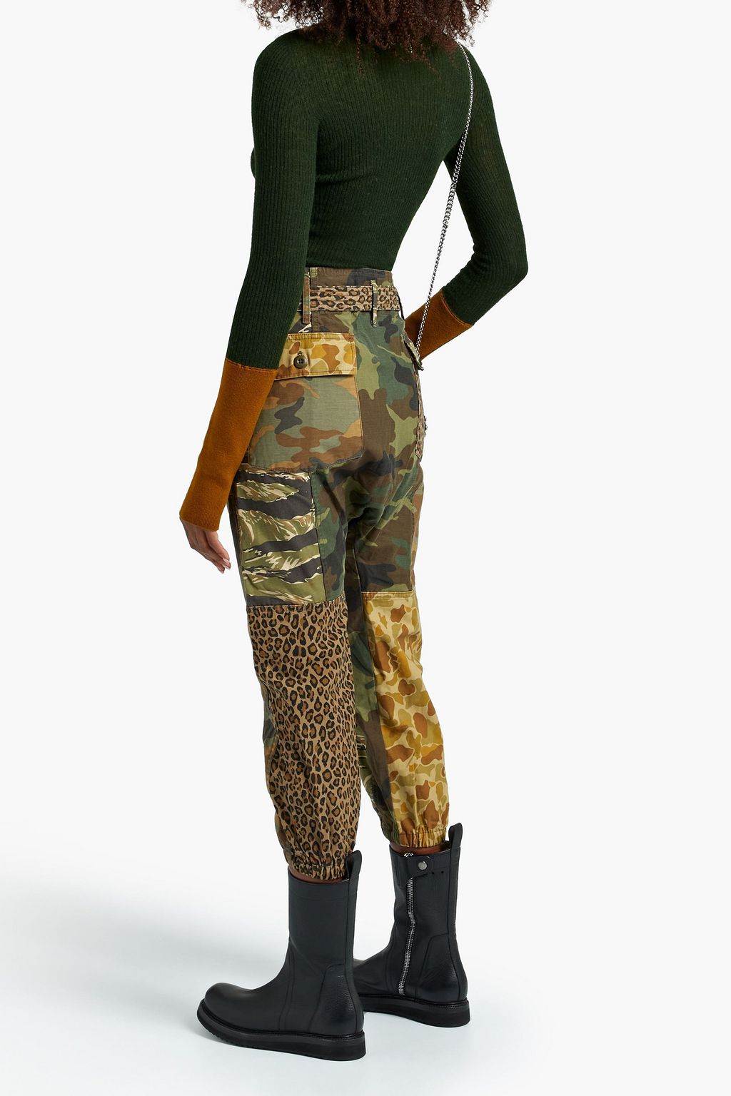 R13 Belted paneled printed cotton-canvas tapered pants