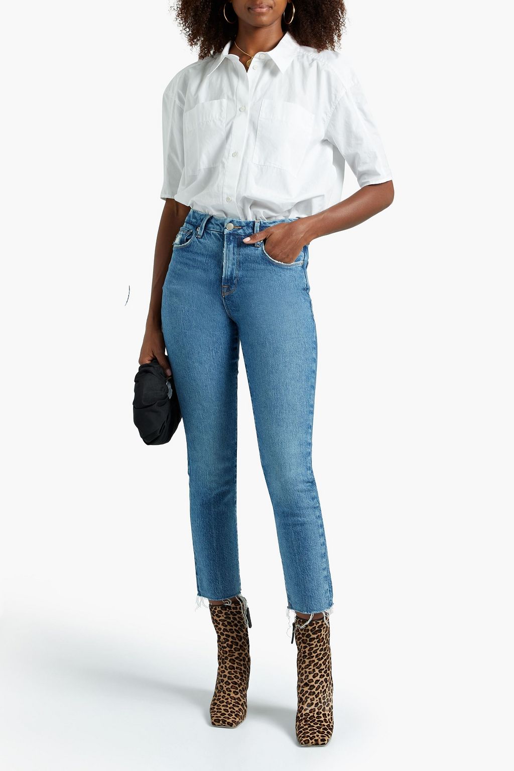 GOOD AMERICAN Good Classic cropped distressed high-rise slim-leg jeans