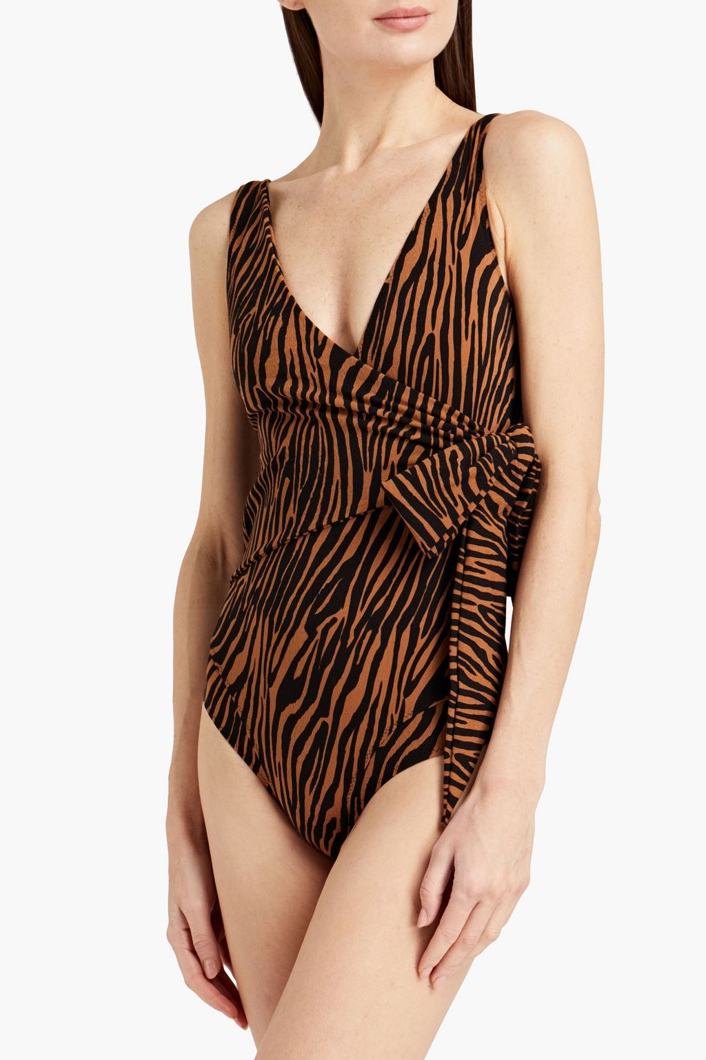 LISA MARIE FERNANDEZ Wrap-effect zebra-print stretch-crepe swimsuit