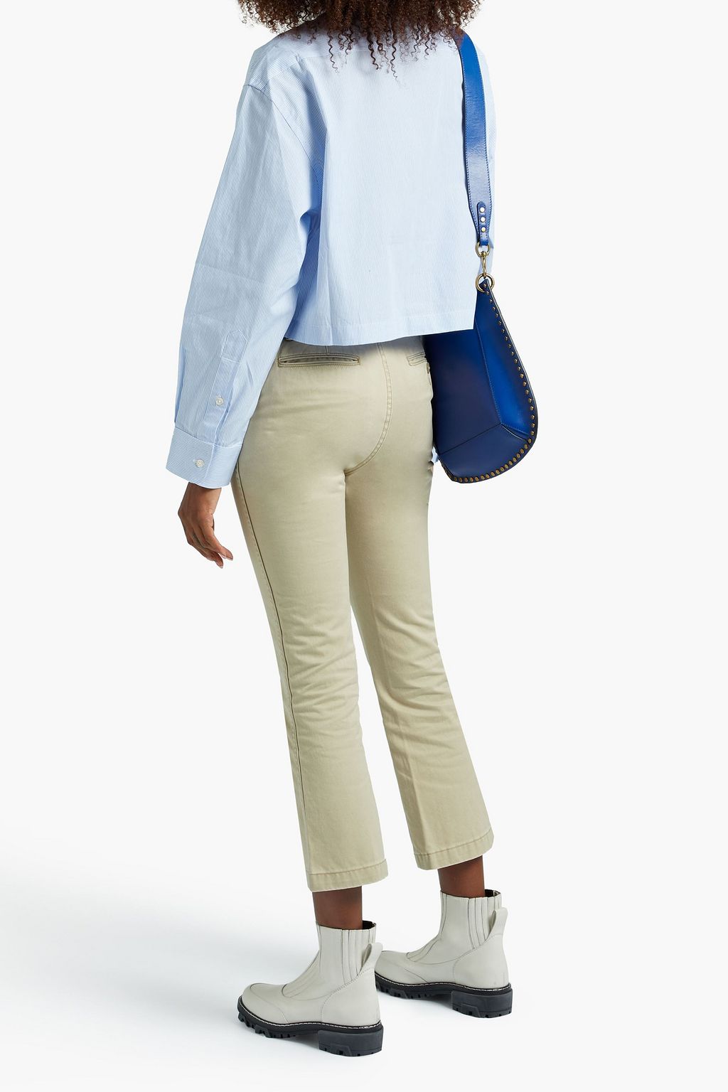 R13 Cropped striped cotton-poplin shirt