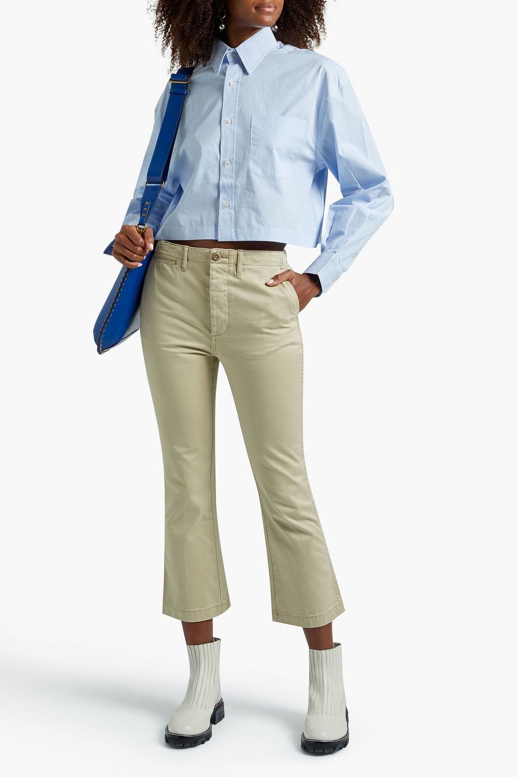 R13 Cropped striped cotton-poplin shirt