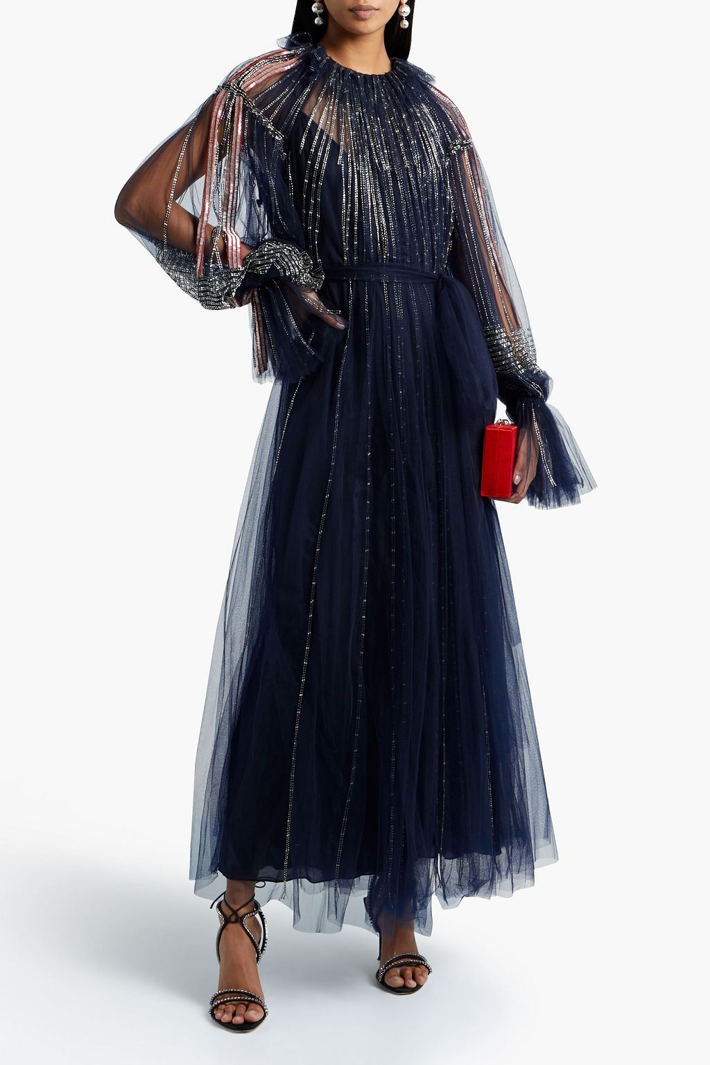VALENTINO GARAVANI Belted bead-embellished silk-tulle gown