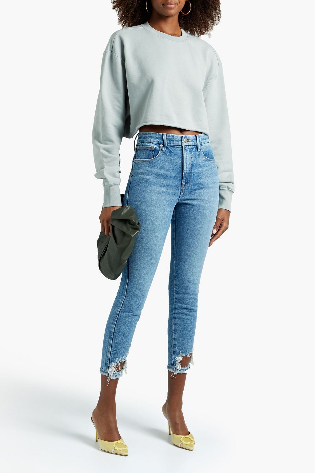 GOOD AMERICAN Cropped French cotton-terry sweatshirt