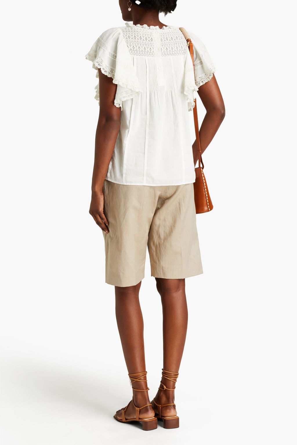 VANESSA BRUNO Lagon ruffled lace-trimmed cotton top