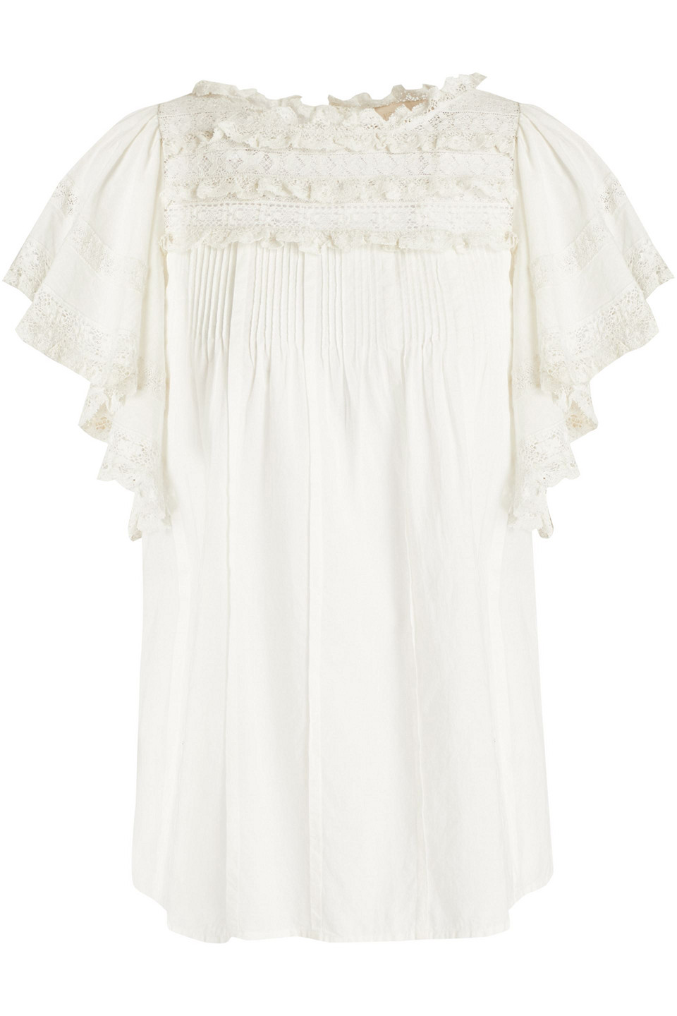 Vanessa Bruno Woman Crochet-trimmed Pintucked Cotton Top Ivory Size 40 Vanessa Bruno Woman Crochet-trimmed Pintucked Cotton Top Ivory Size 40