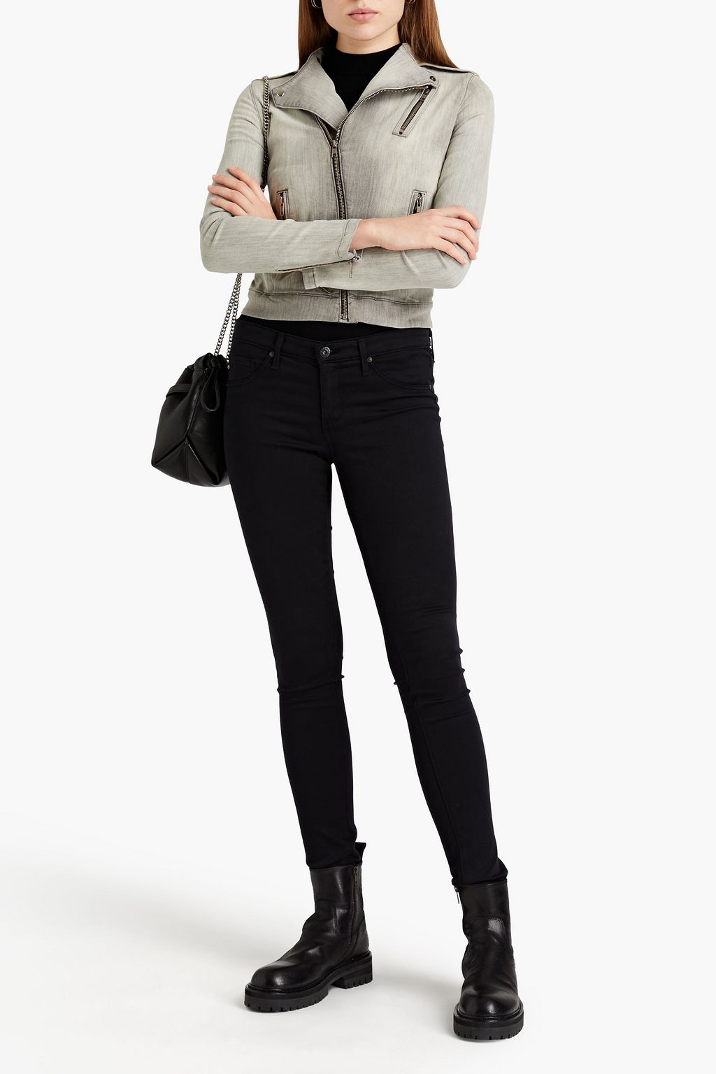 J BRAND Zip-detailed faded denim jacket