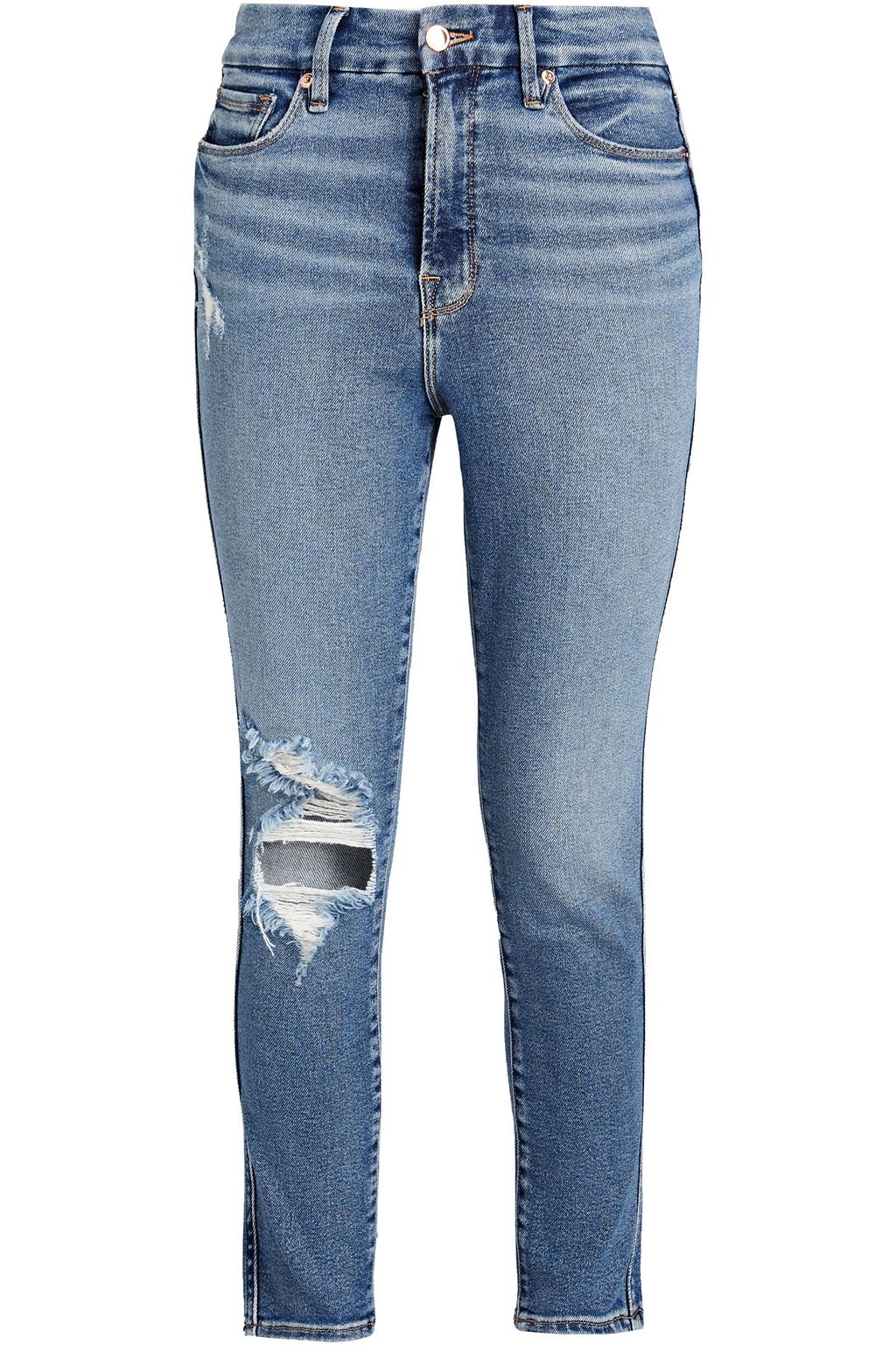 Mid denim Cropped distressed high-rise 