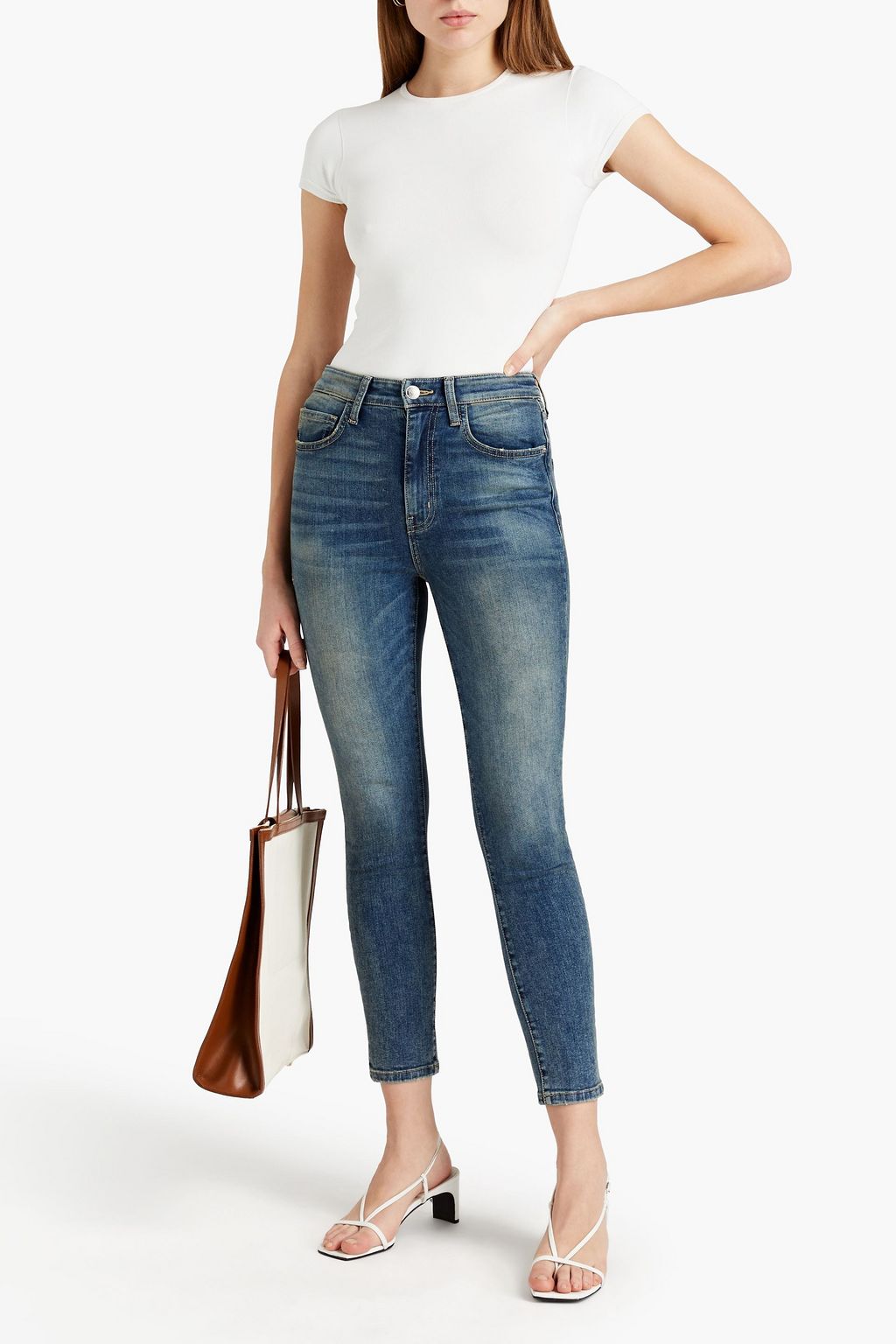 CURRENT/ELLIOTT Cropped faded high-rise skinny jeans