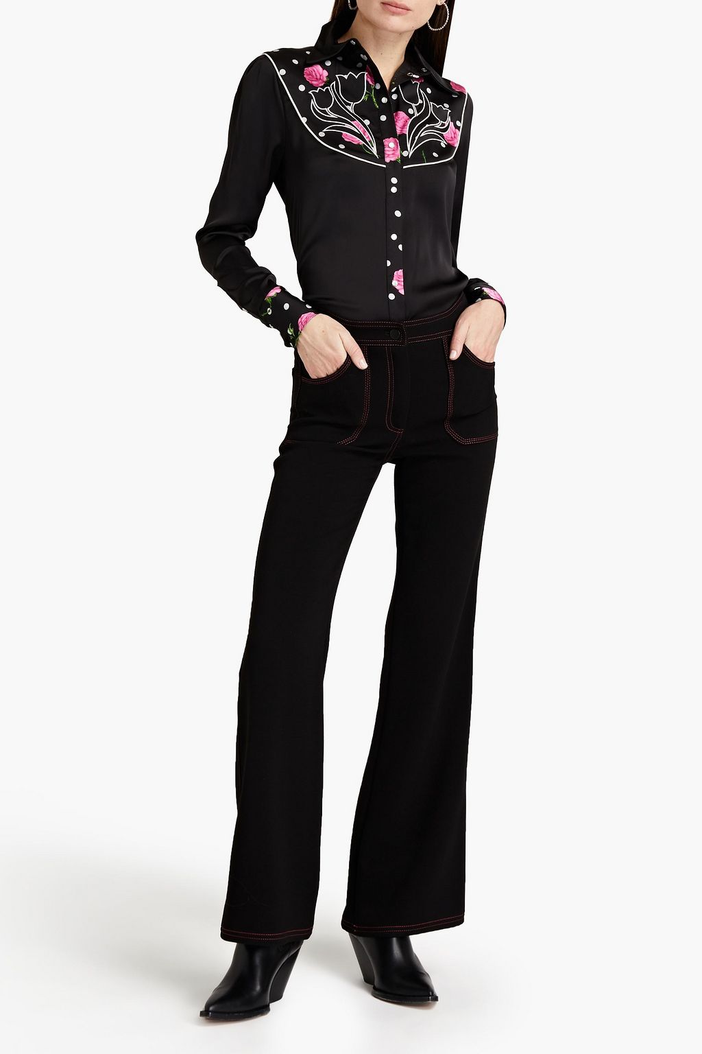 RABANNE Embroidered printed satin shirt