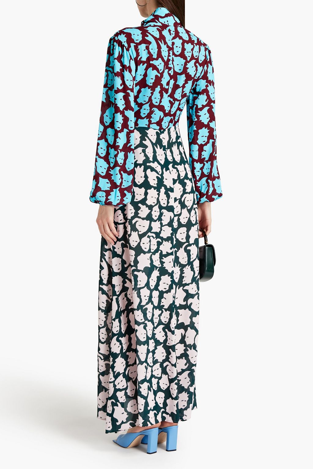 M MISSONI Pussy-bow cutout printed georgette maxi dress
