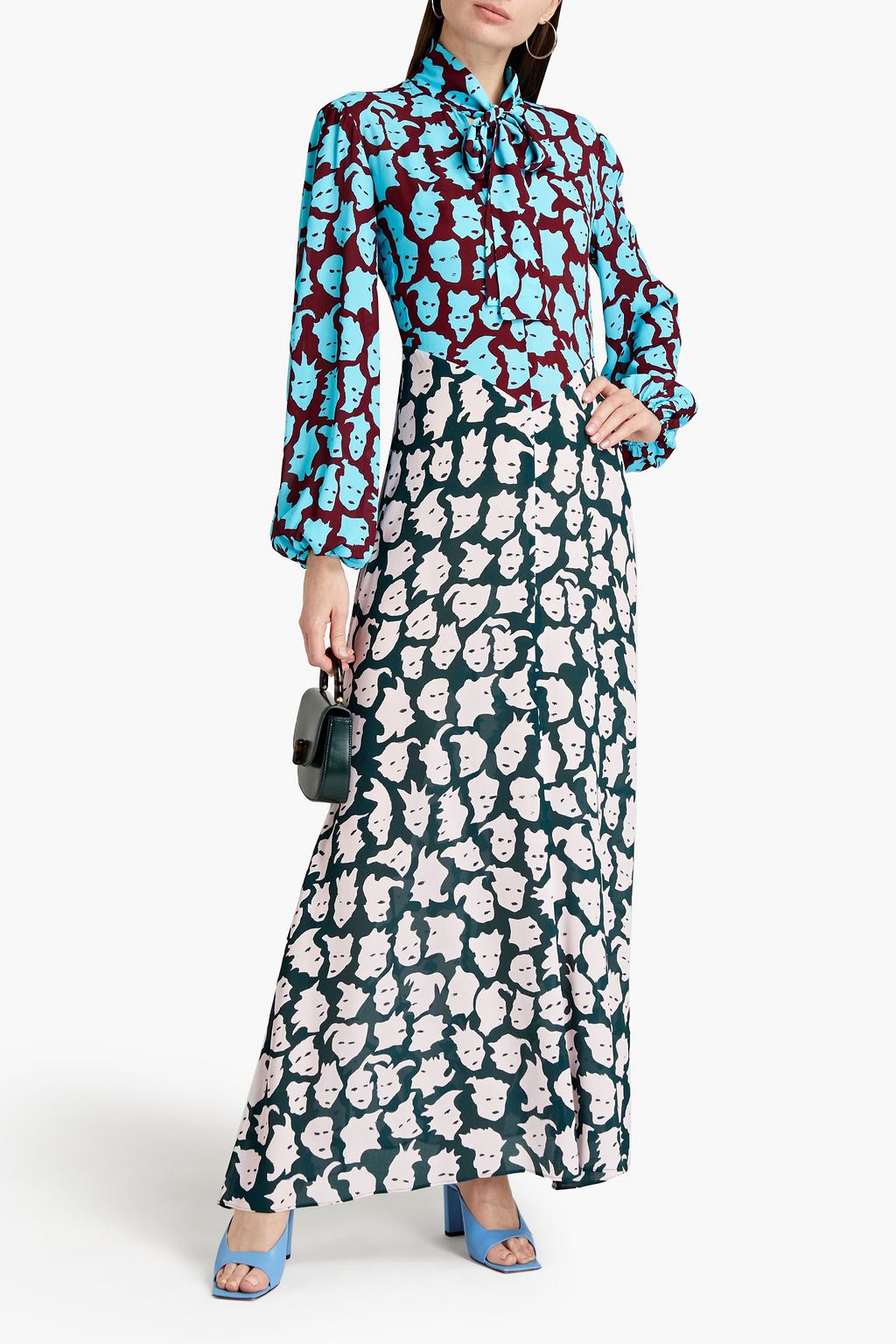 M MISSONI Pussy-bow cutout printed georgette maxi dress
