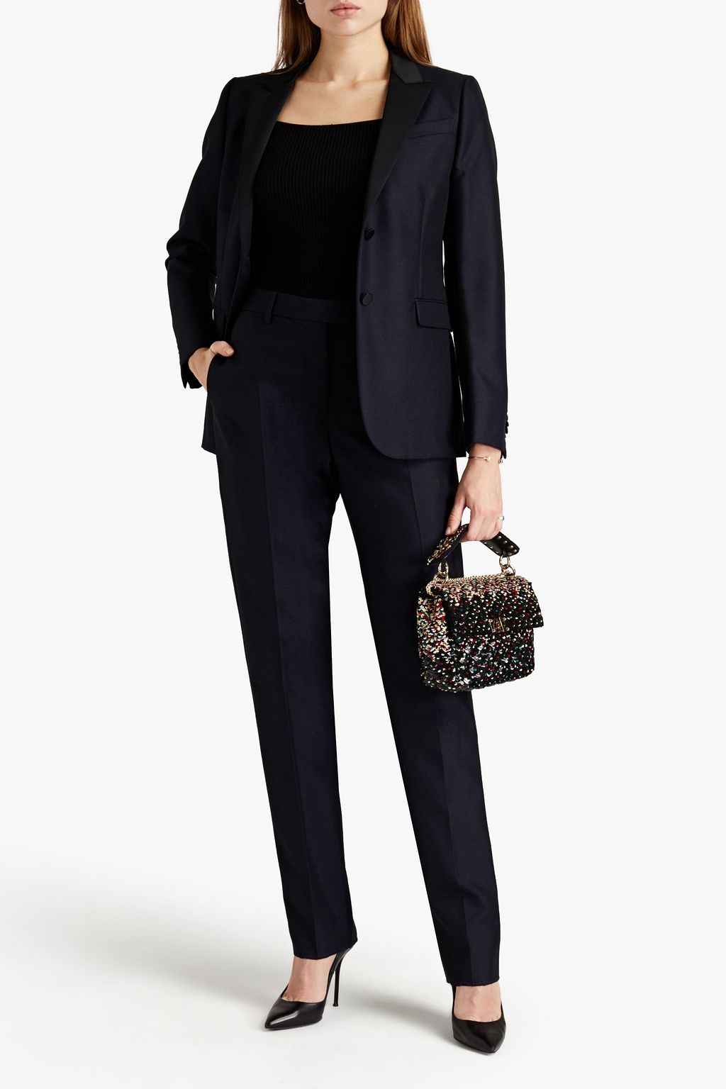 VALENTINO GARAVANI Satin-trimmed wool and mohair-blend tapered pants