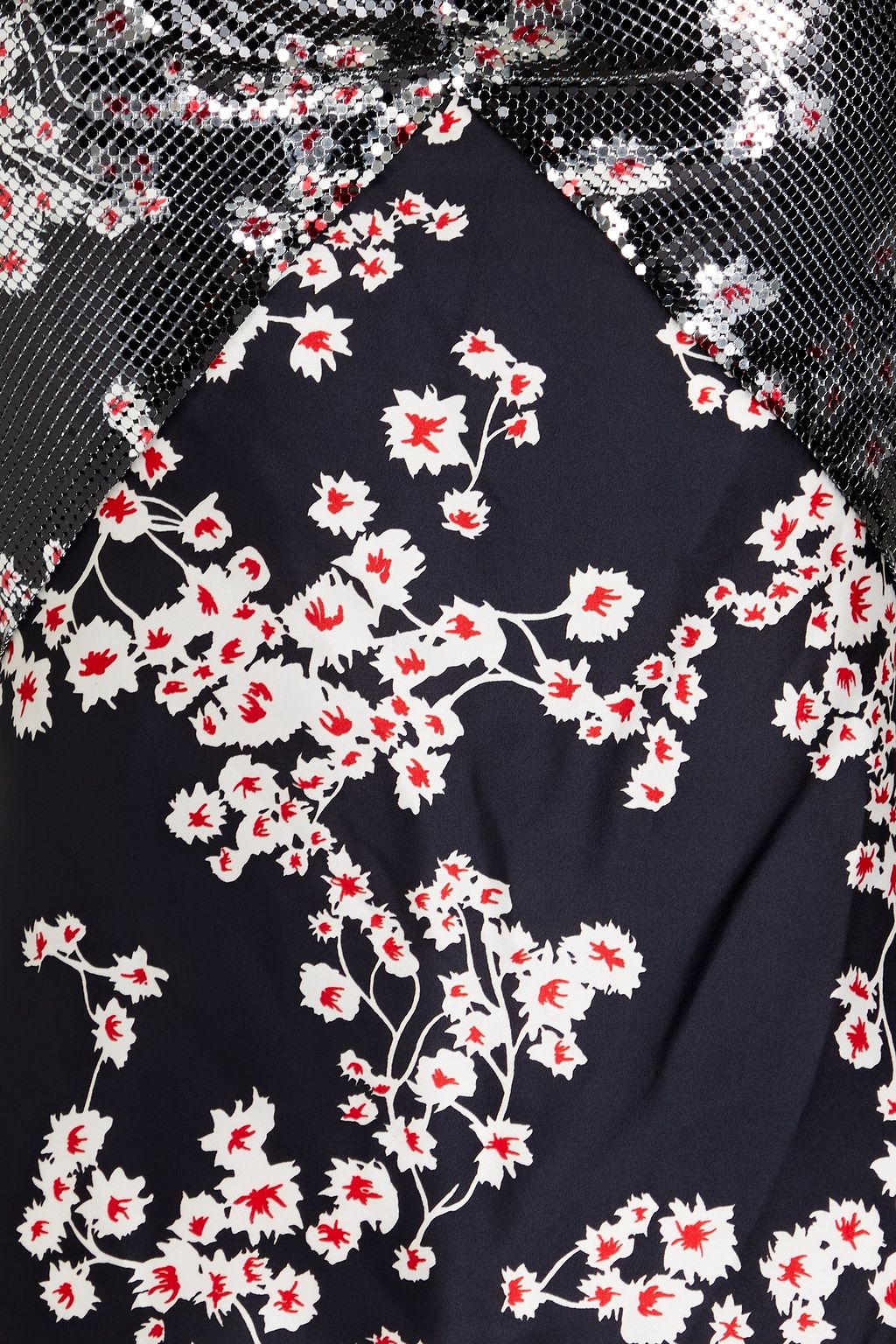 RABANNE Chainmail-paneled floral-print satin camisole