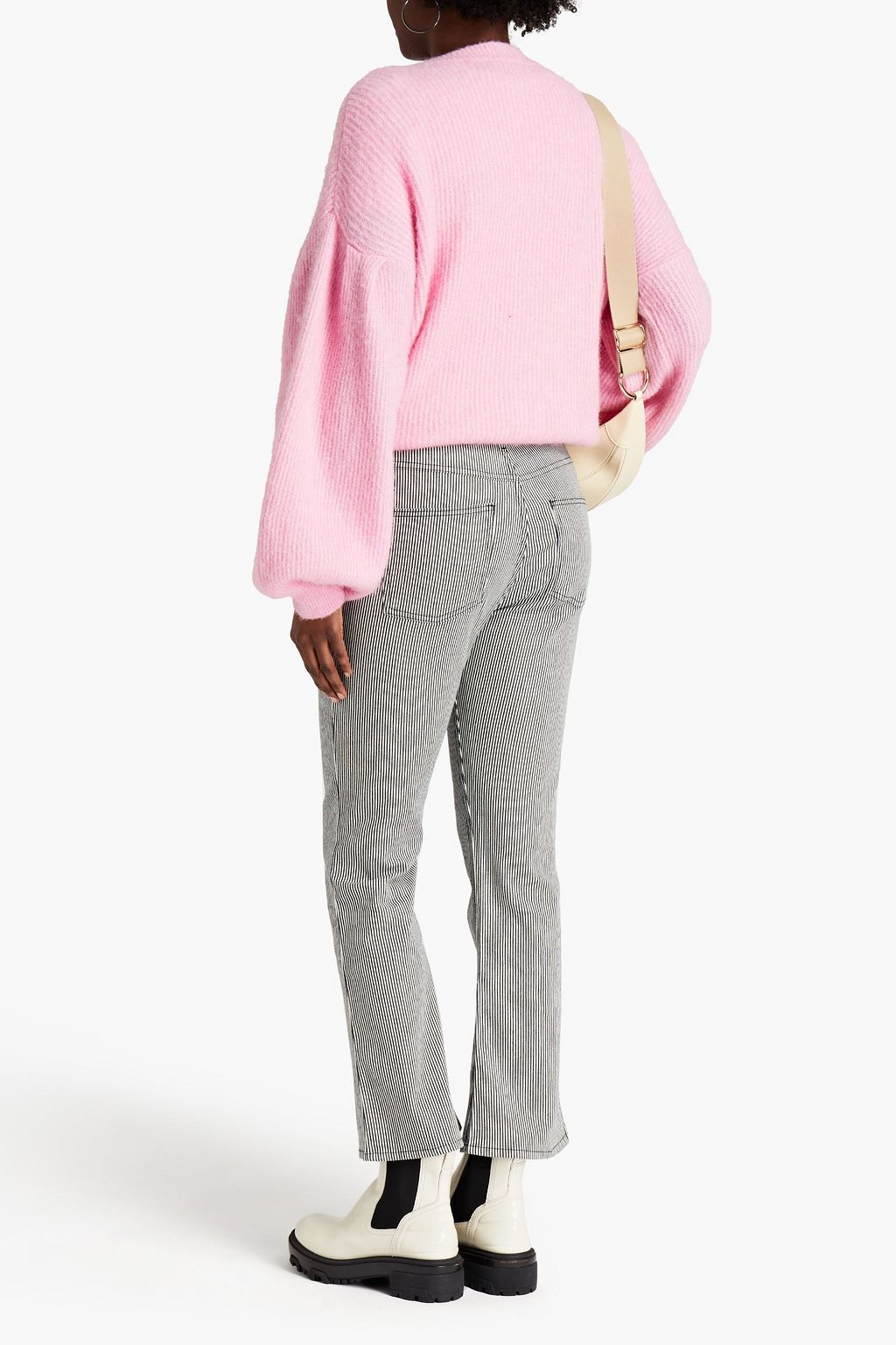 ALEXACHUNG Striped high-rise kick-flare jeans