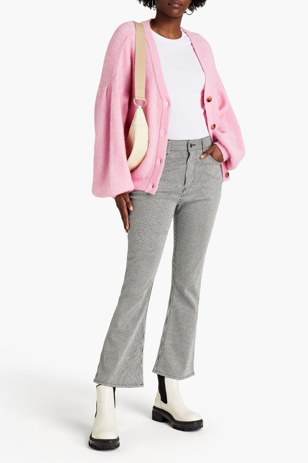 ALEXACHUNG Striped high-rise kick-flare jeans