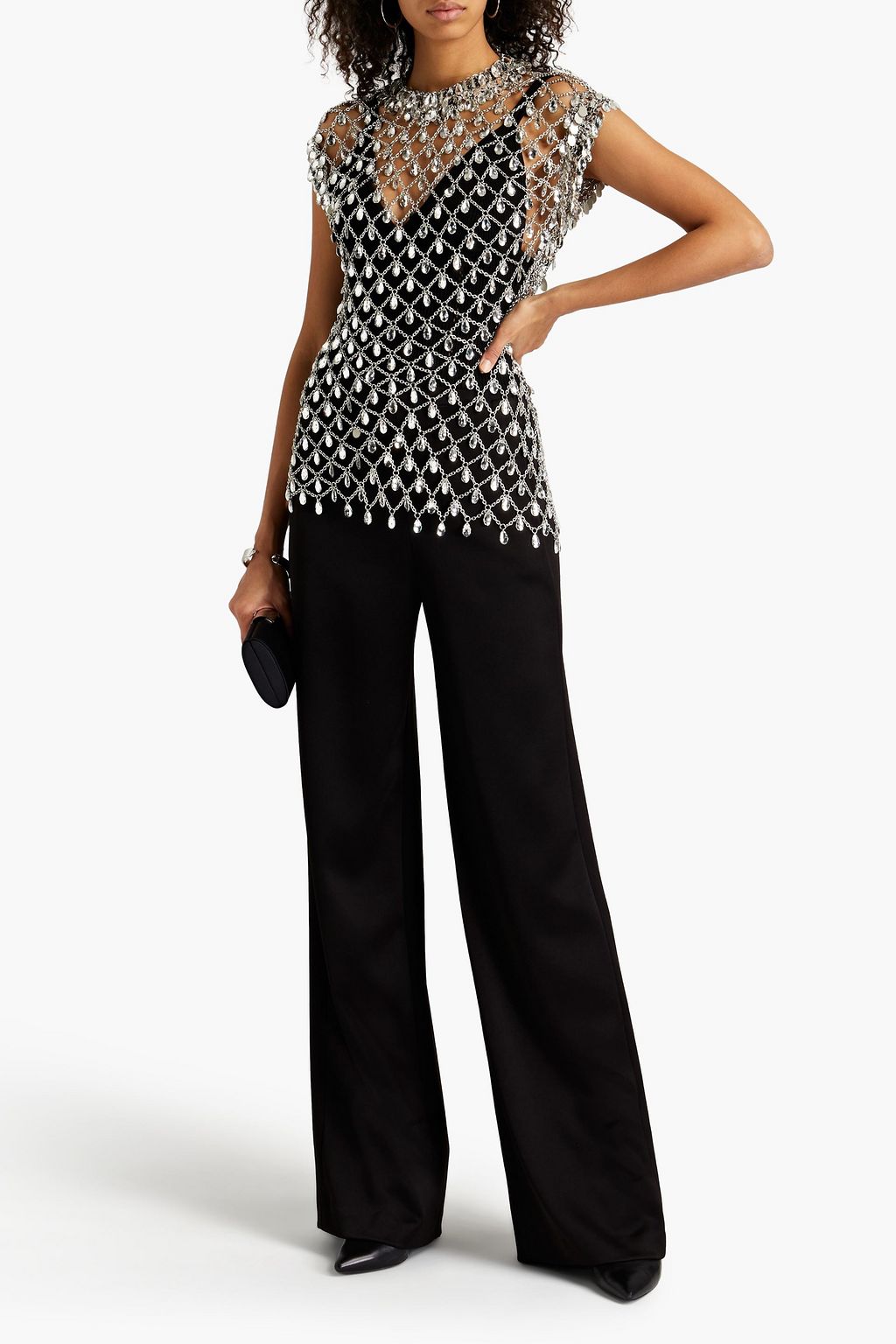 RABANNE Crystal-embellished chainmail top