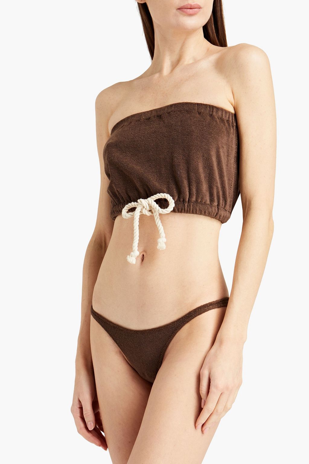 LISA MARIE FERNANDEZ Cotton-blend terry bandeau bikini