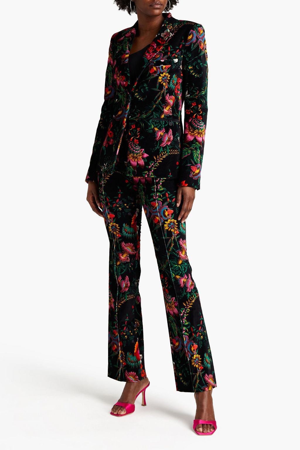 RABANNE Floral-print stretch-cotton velvet blazer