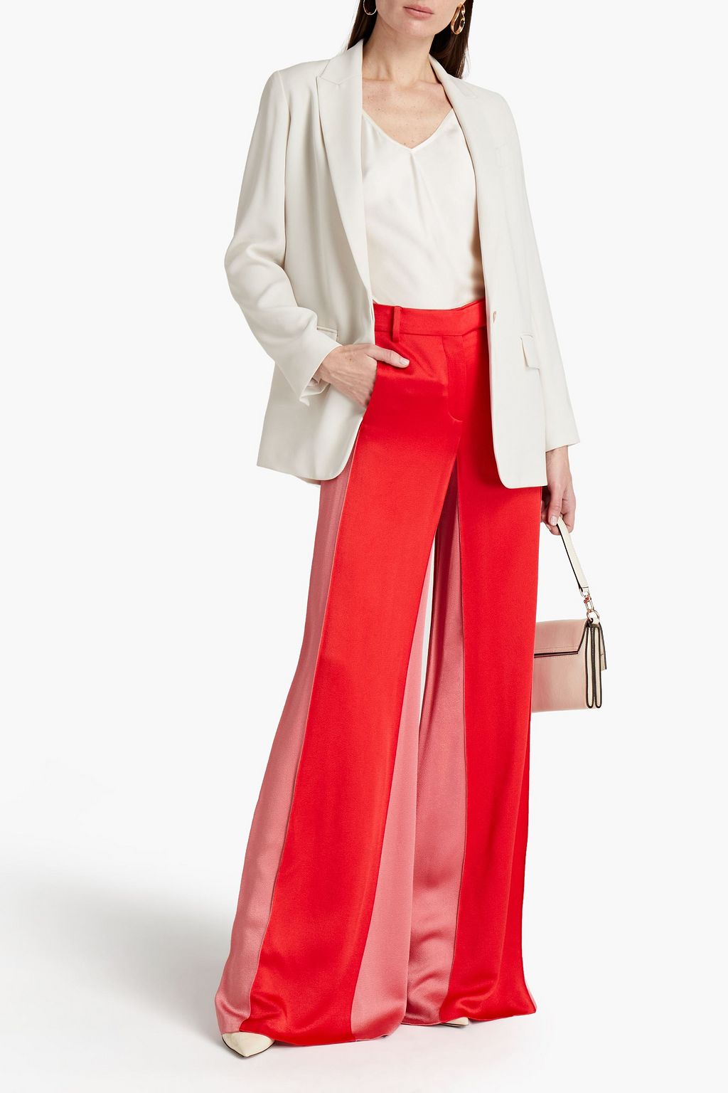 VALENTINO GARAVANI Zweifarbige Hose mit weitem Bein aus gehämmertem Satin