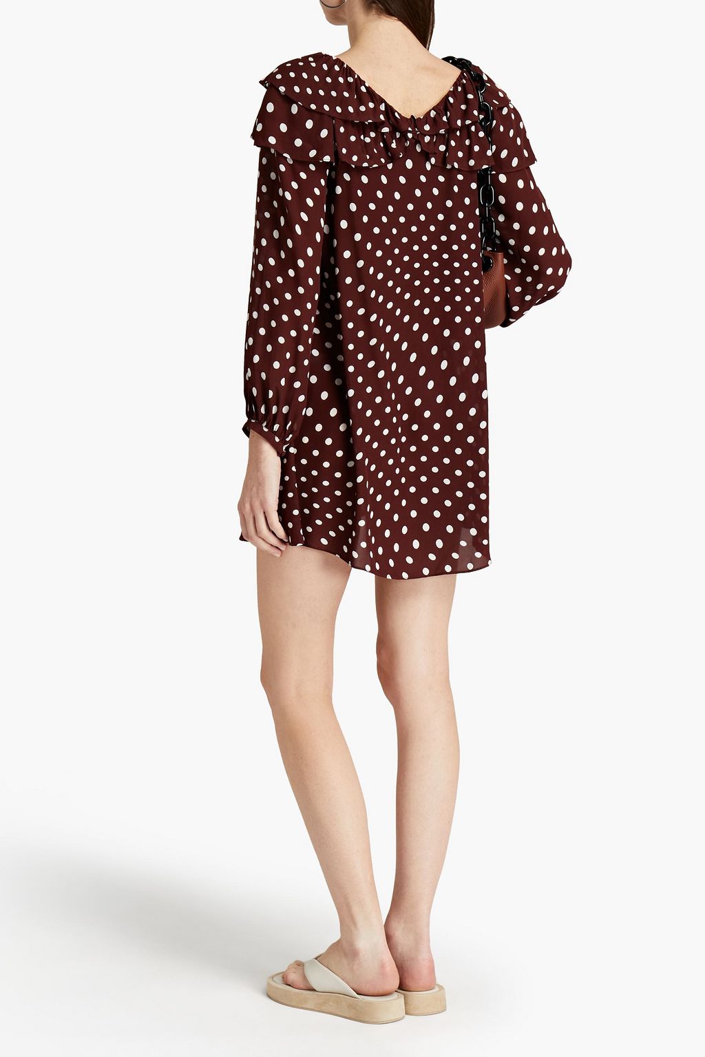 ALEXACHUNG Ruffled polka-dot crepe de chine mini dress