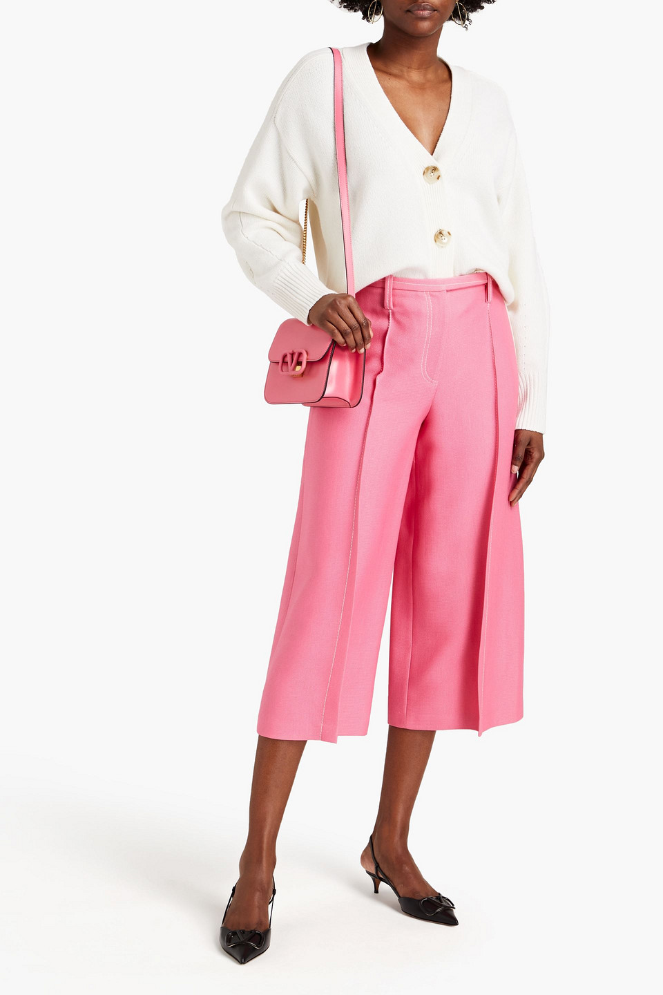 Valentino Grain De Poudre Wool And Silk-blend Culottes