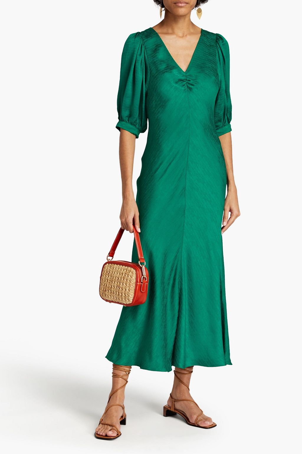VANESSA BRUNO Ruched satin-jacquard midi dress