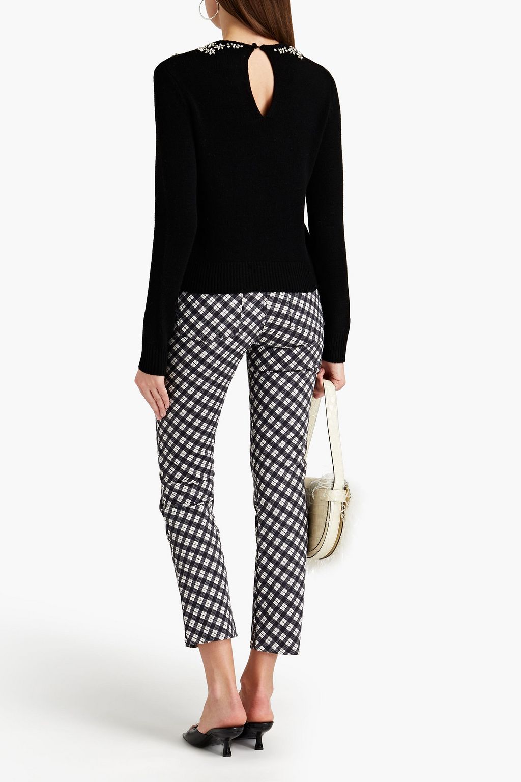 ALEXACHUNG Cropped gingham high-rise slim-leg jeans