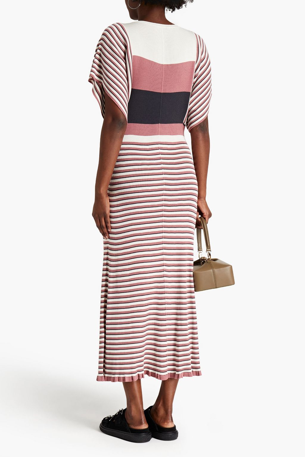 ALEXACHUNG Striped ribbed silk and cotton-blend midi dress