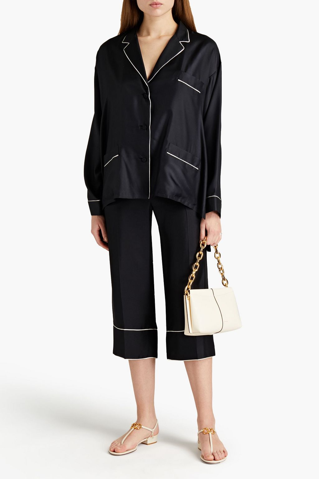 VALENTINO GARAVANI Cropped silk-satin twill straight-leg pants