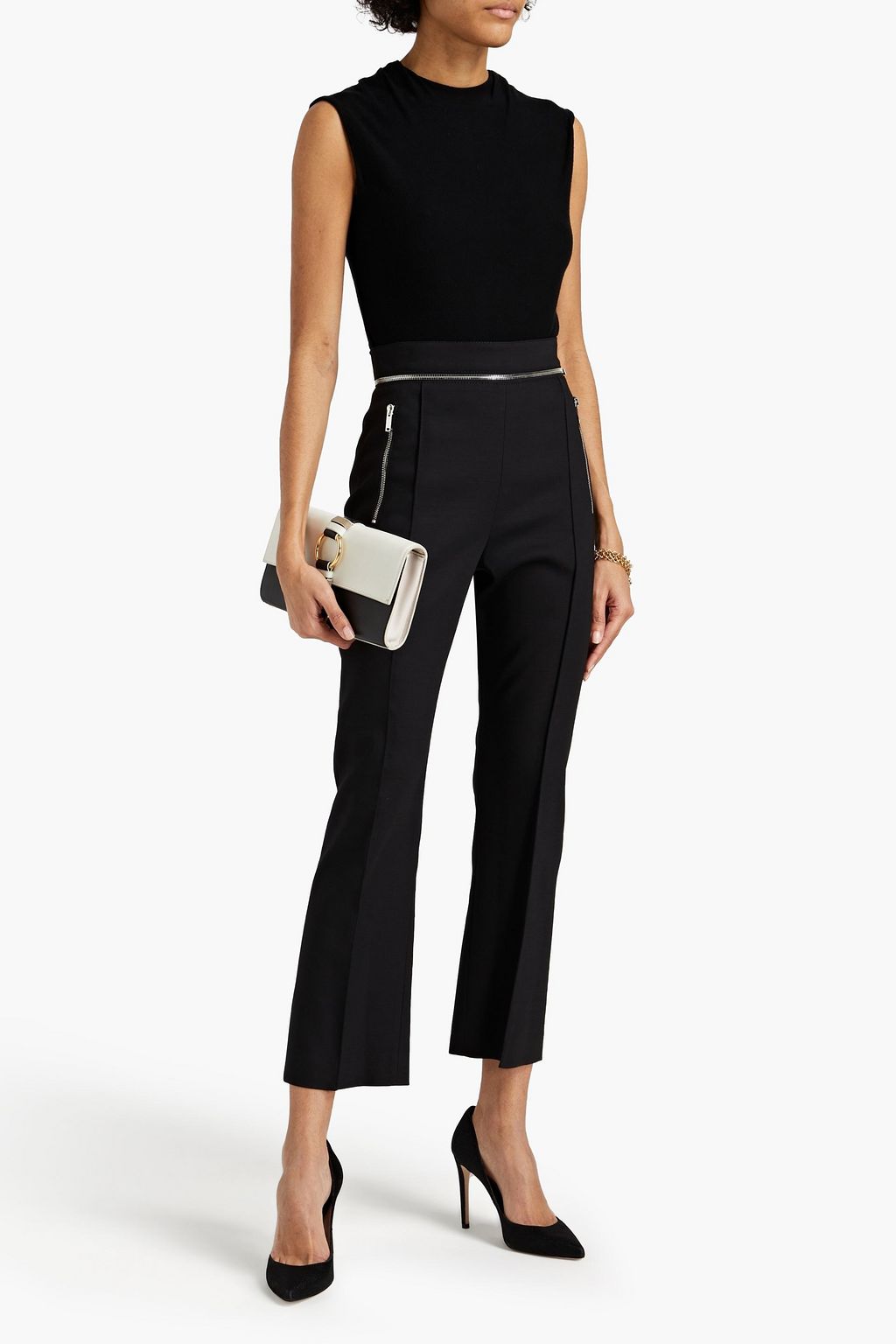 VALENTINO GARAVANI Cropped zip-detailed wool-blend slim-leg pants