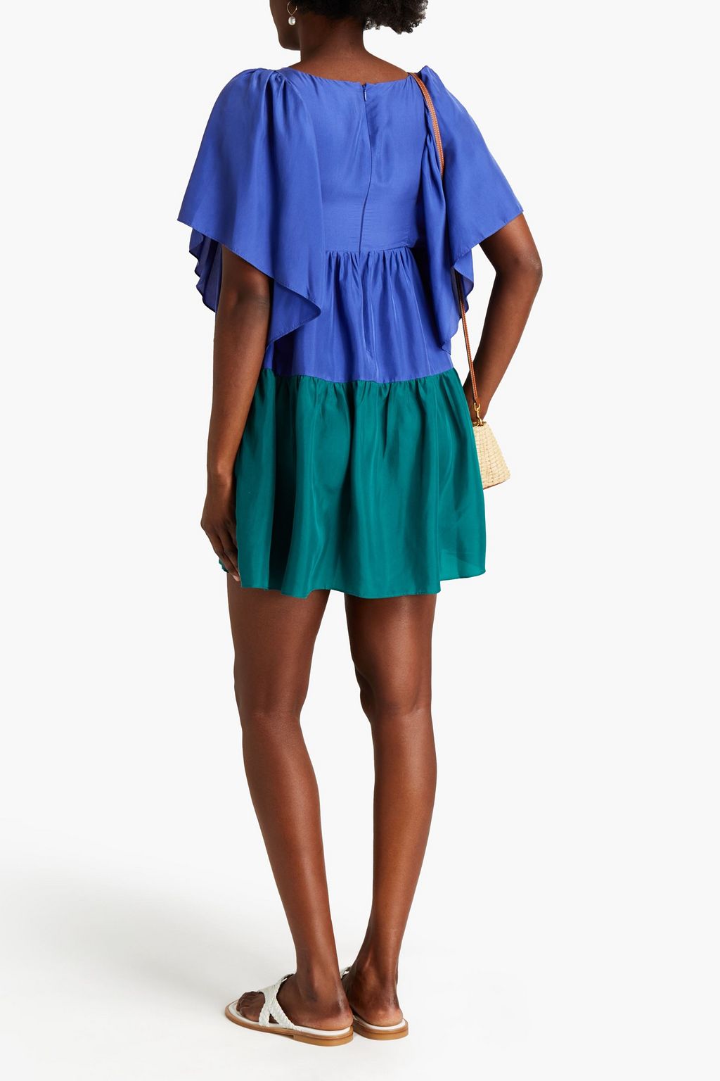 VANESSA BRUNO Gathered two-tone washed-silk mini dress