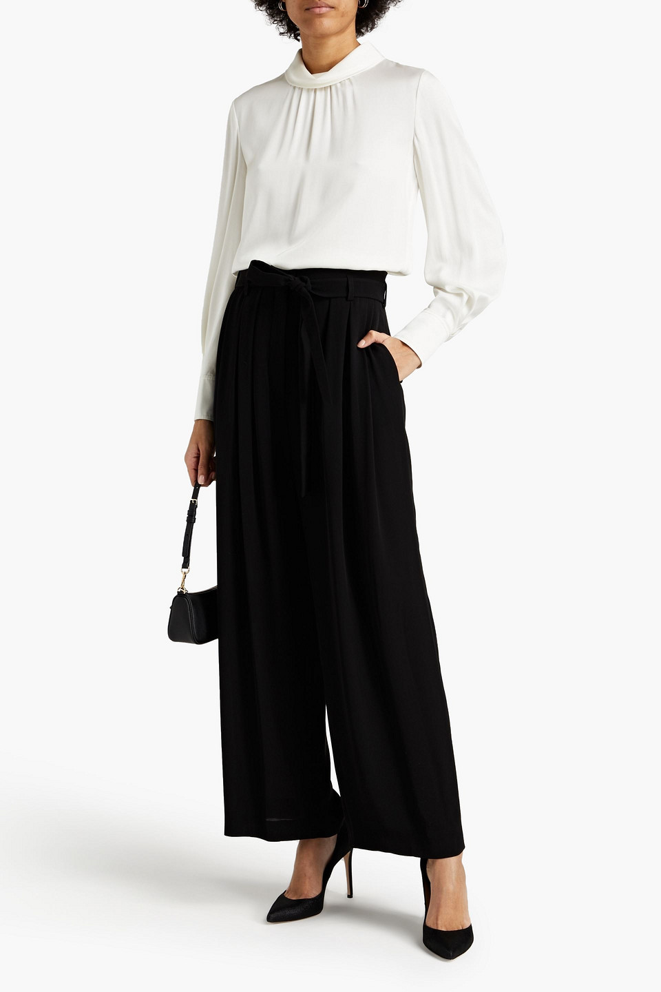 Valentino Pleated Silk-cady Wide-leg Trousers In Black