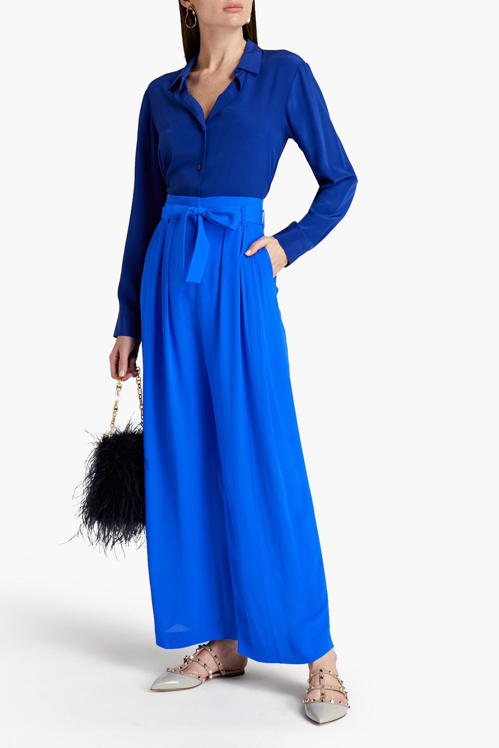VALENTINO GARAVANI Pleated silk-cady wide-leg pants