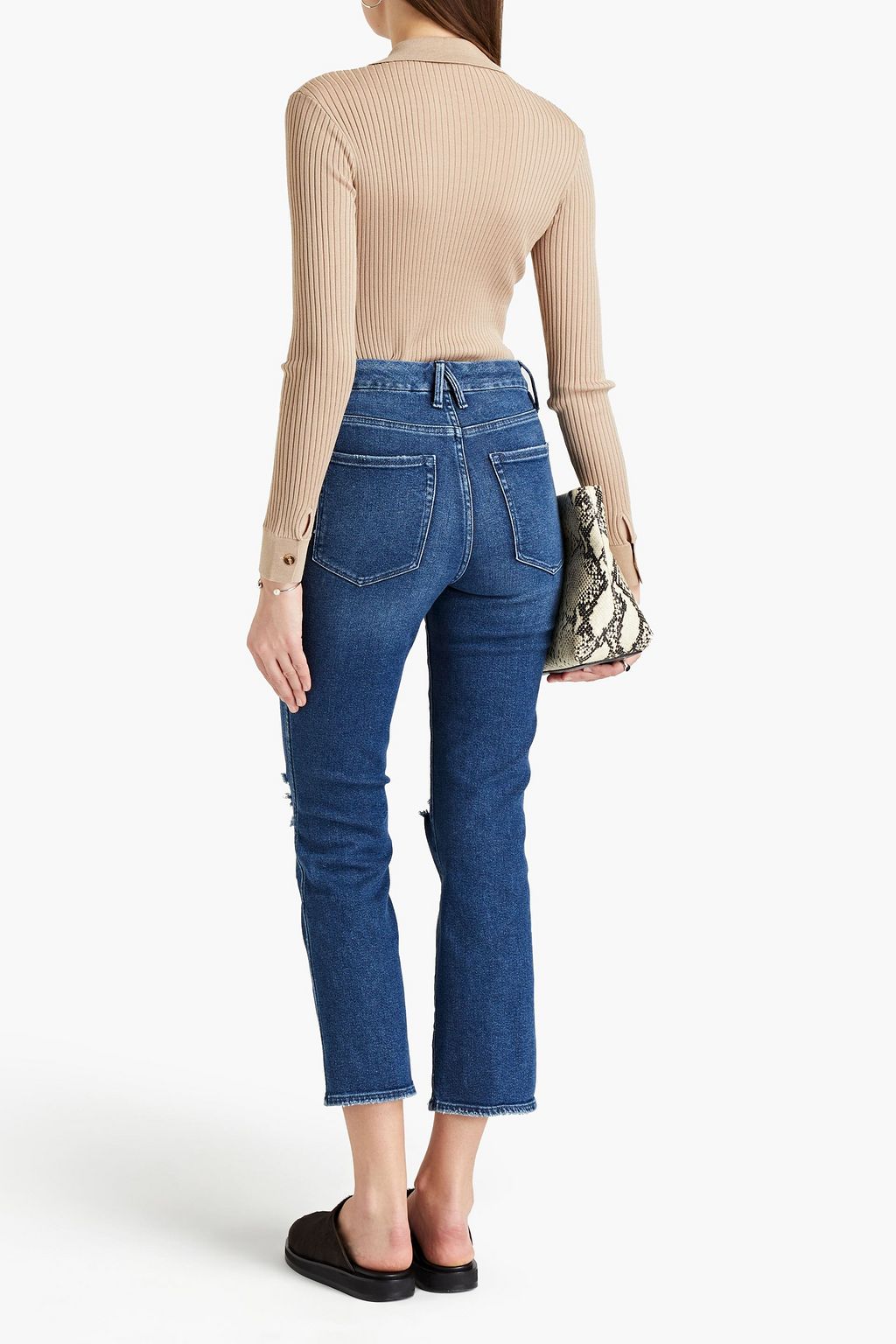 GOOD AMERICAN Cropped distressed high-rise tapered jeans