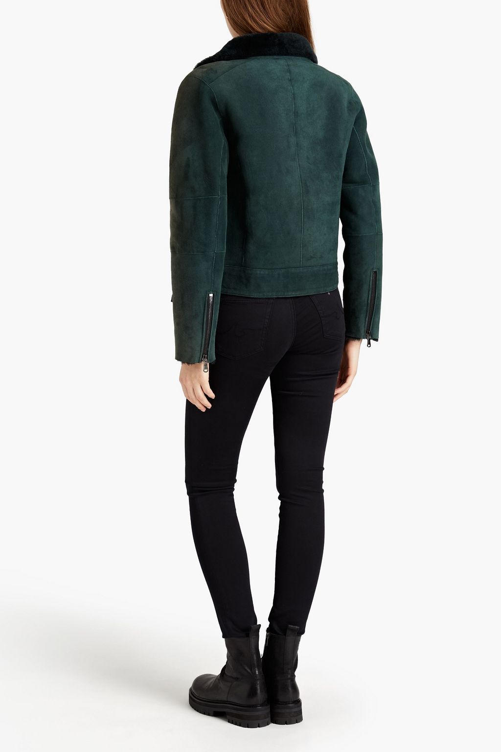J BRAND Shearling and leather-trimmed suede jacket