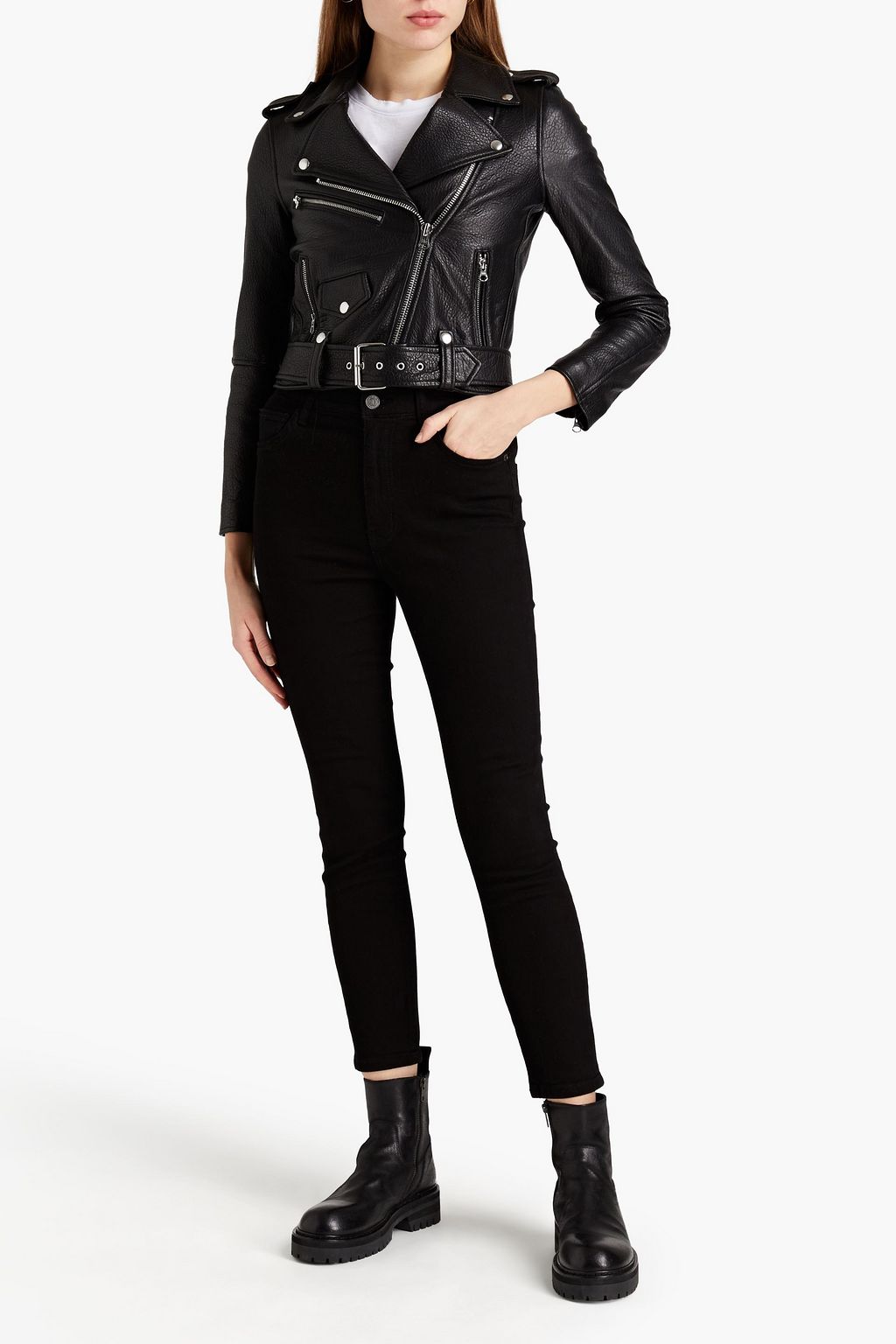CURRENT/ELLIOTT The Shaina pebbled-leather biker jacket