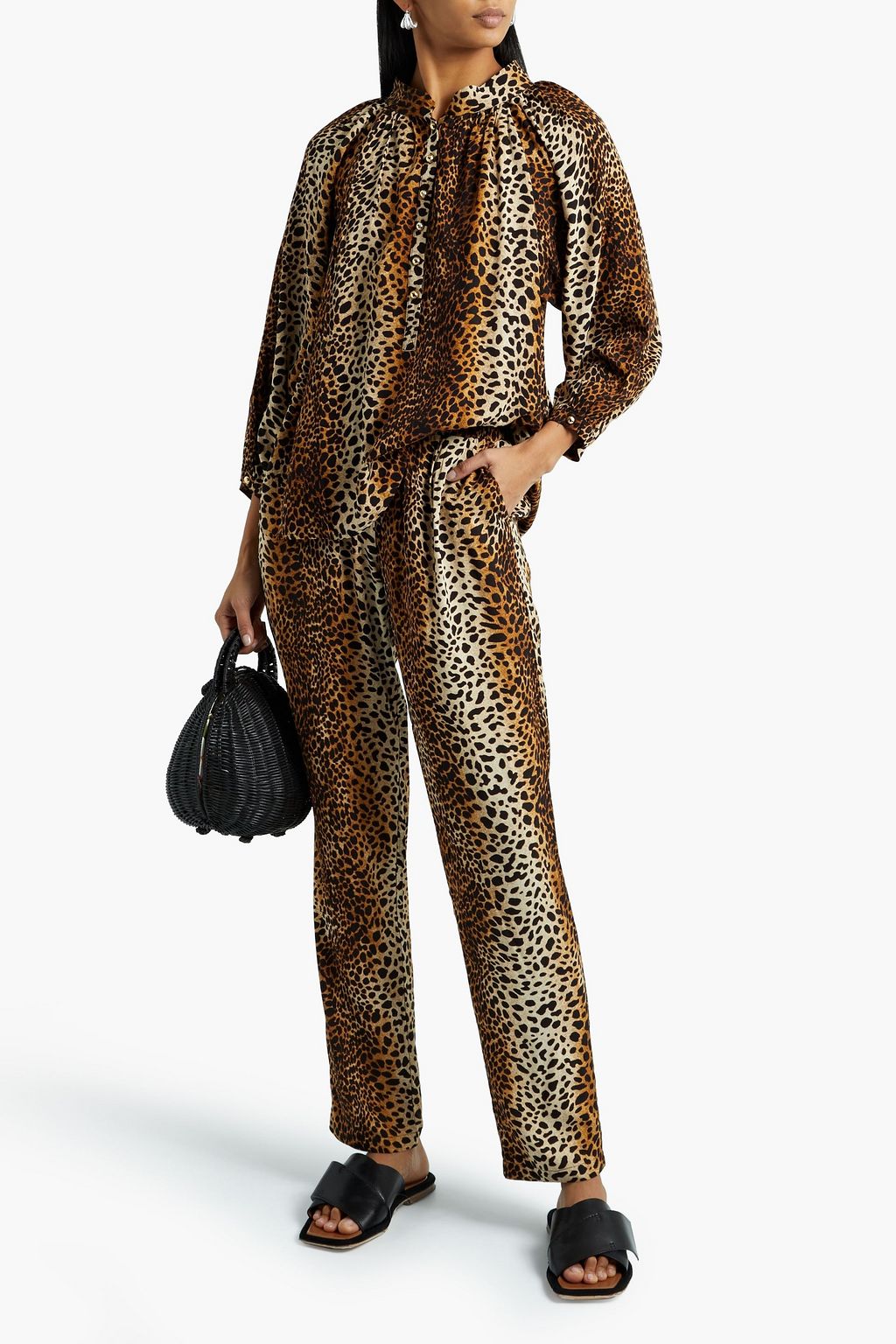MELISSA ODABASH Jude gathered leopard-print voile straight-leg pants