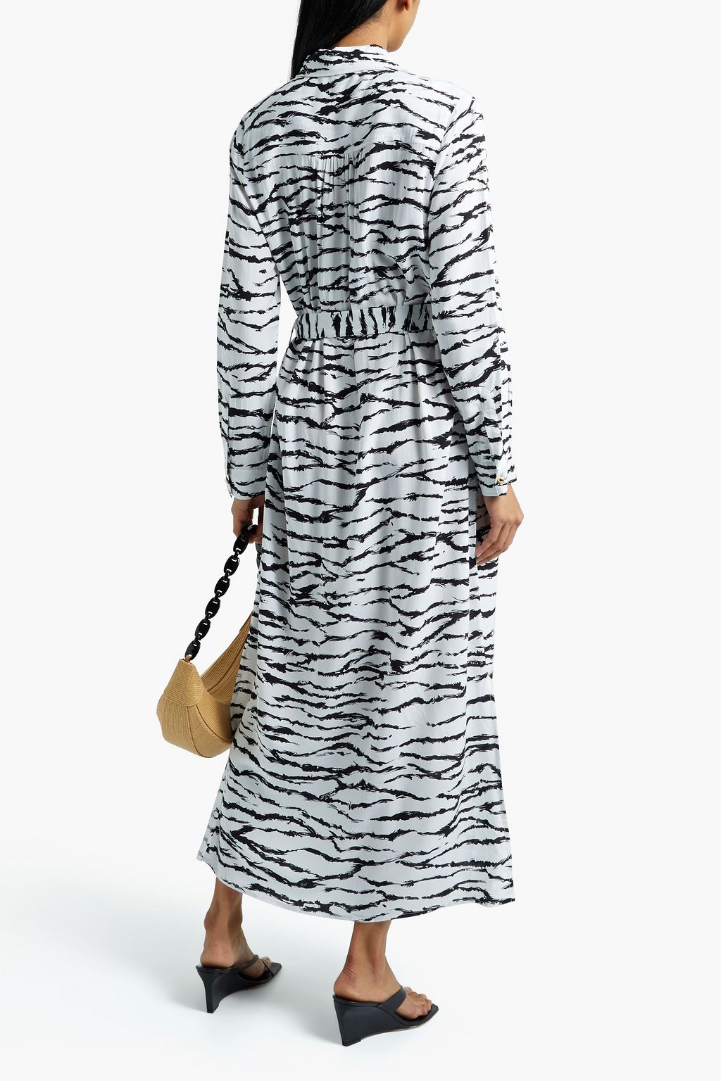 MELISSA ODABASH Peggy belted zebra-print voile maxi shirt dress
