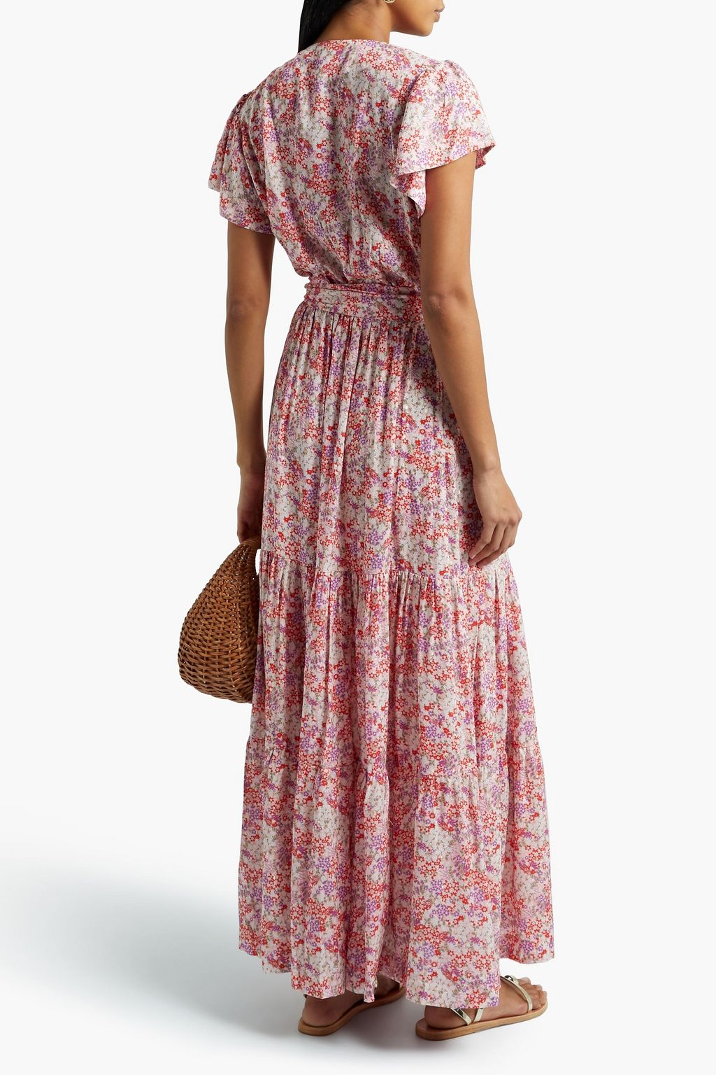 MELISSA ODABASH Sammy tiered floral-print metallic fil coupé voile maxi dress