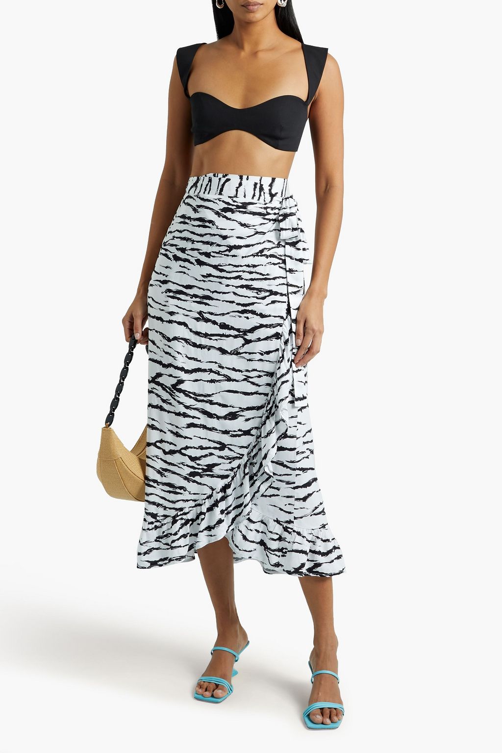 MELISSA ODABASH Danni ruffled printed voile maxi wrap skirt