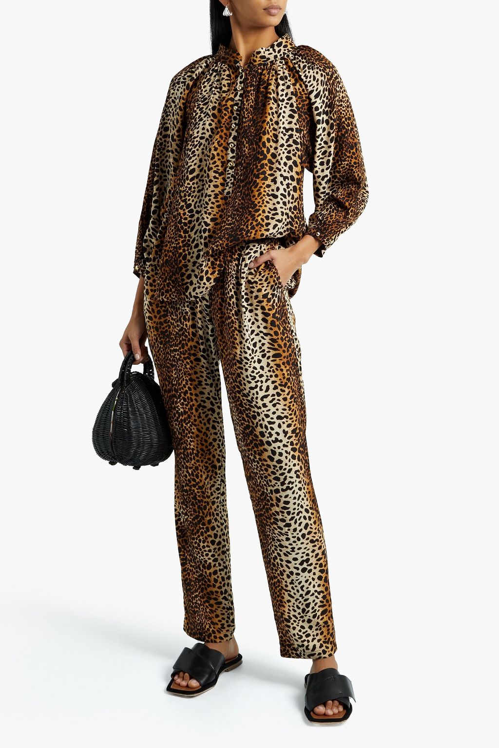 MELISSA ODABASH Lauri gathered leopard-print voile blouse