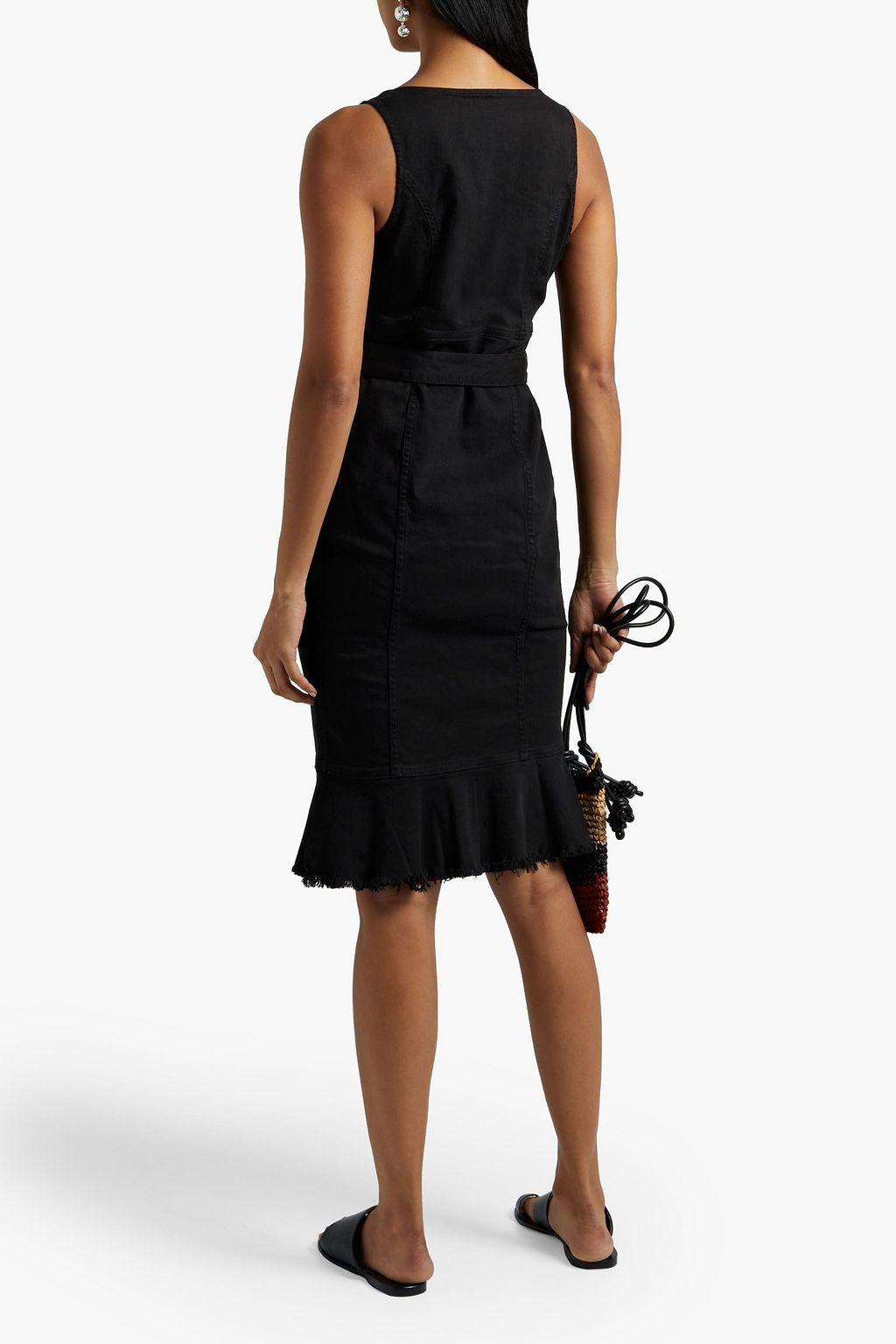 MELISSA ODABASH Ruby belted frayed denim dress