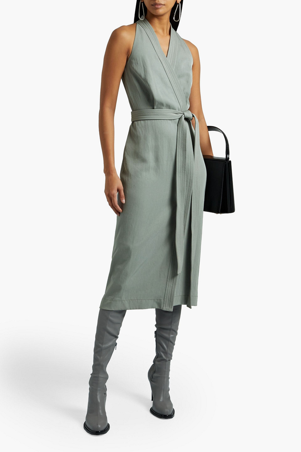 Dion Lee Wrap-effect Twill Midi Dress In Grey Green | ModeSens Dion Lee Wrap-effect Twill Midi Dress In Grey Green | ModeSens