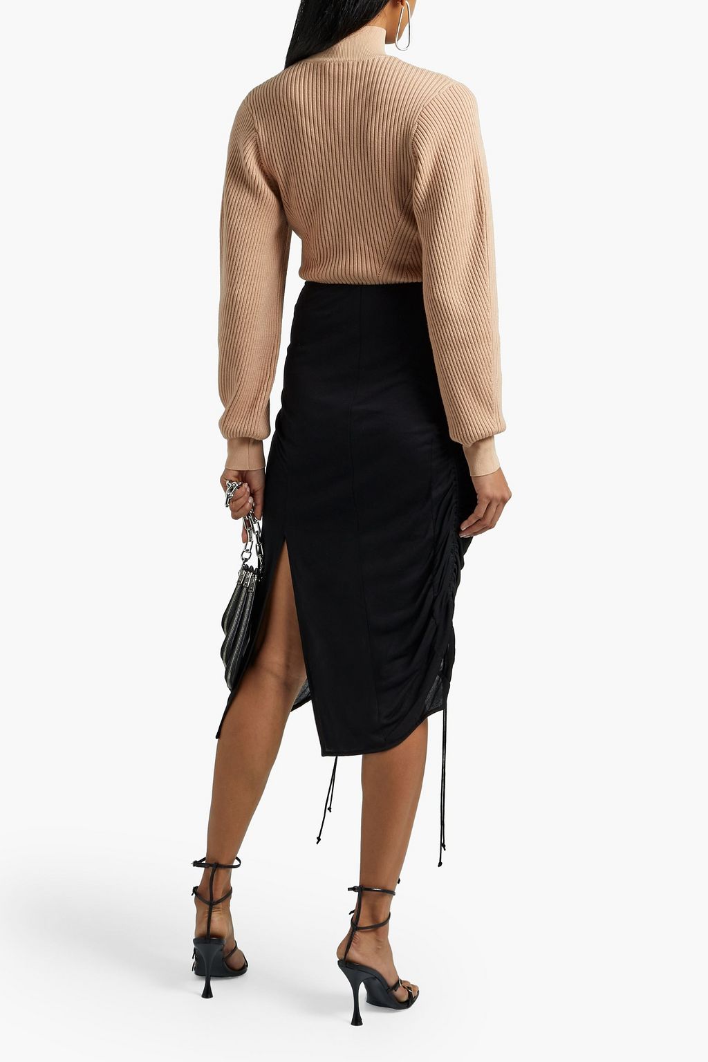 DION LEE Cropped paneled ribbed merino wool turtleneck sweater