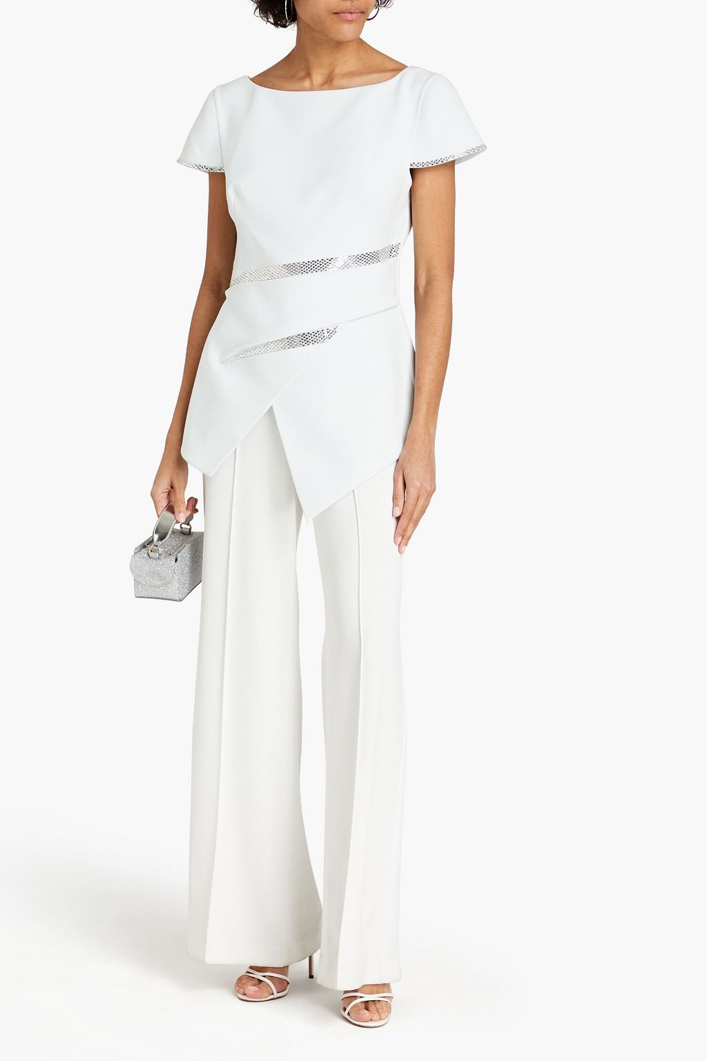 SAFIYAA Agathe Glacier asymmetric crystal-embellished stretch-crepe top