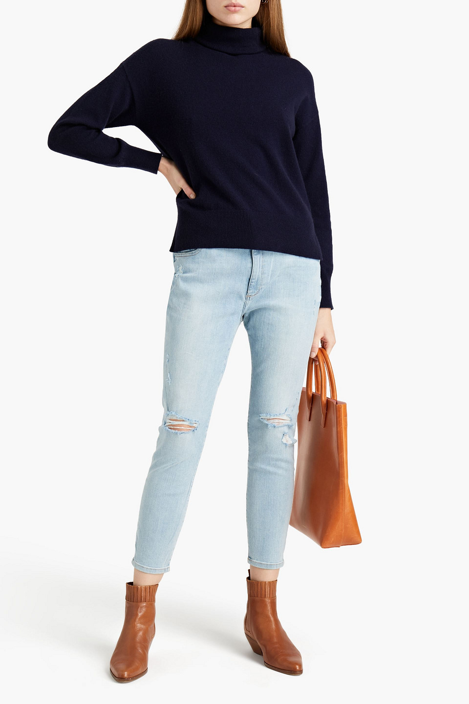 Dl1961 Florence Cropped Distressed High-rise Skinny Jeans In Light Denim