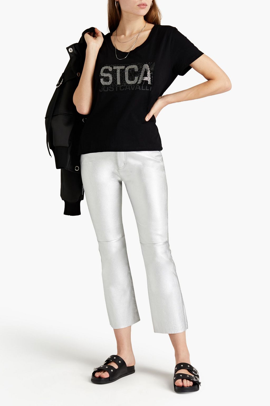 JUST CAVALLI Embellished printed cotton-jersey T-shirt