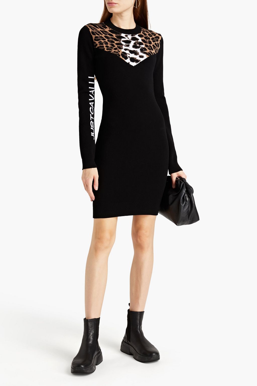 JUST CAVALLI Leopard-print intarsia-knit mini dress