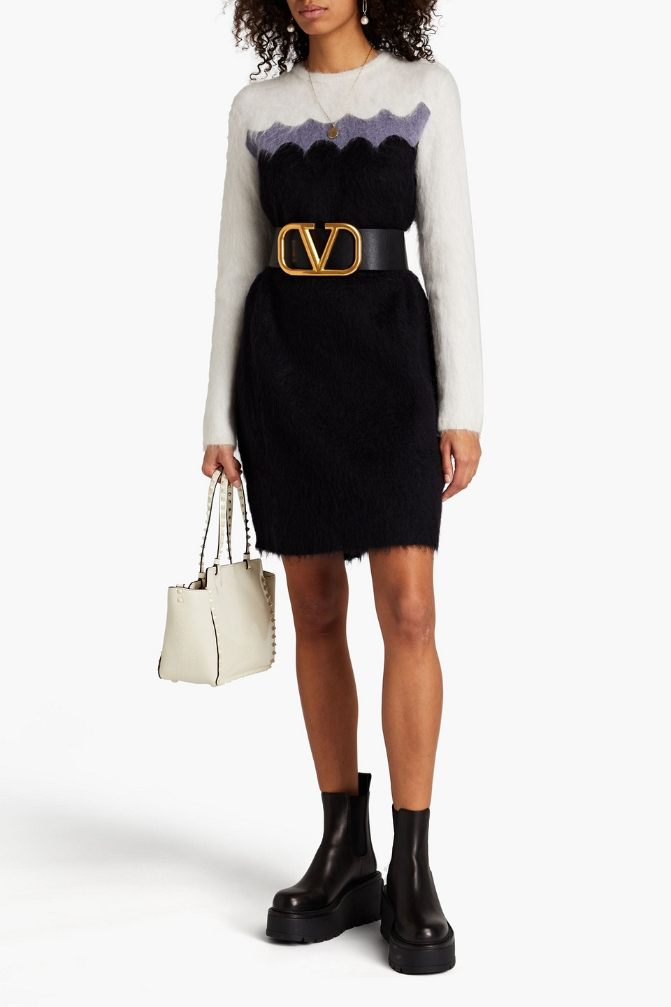 Valentino Brushed Knitted Mini Dress In Black