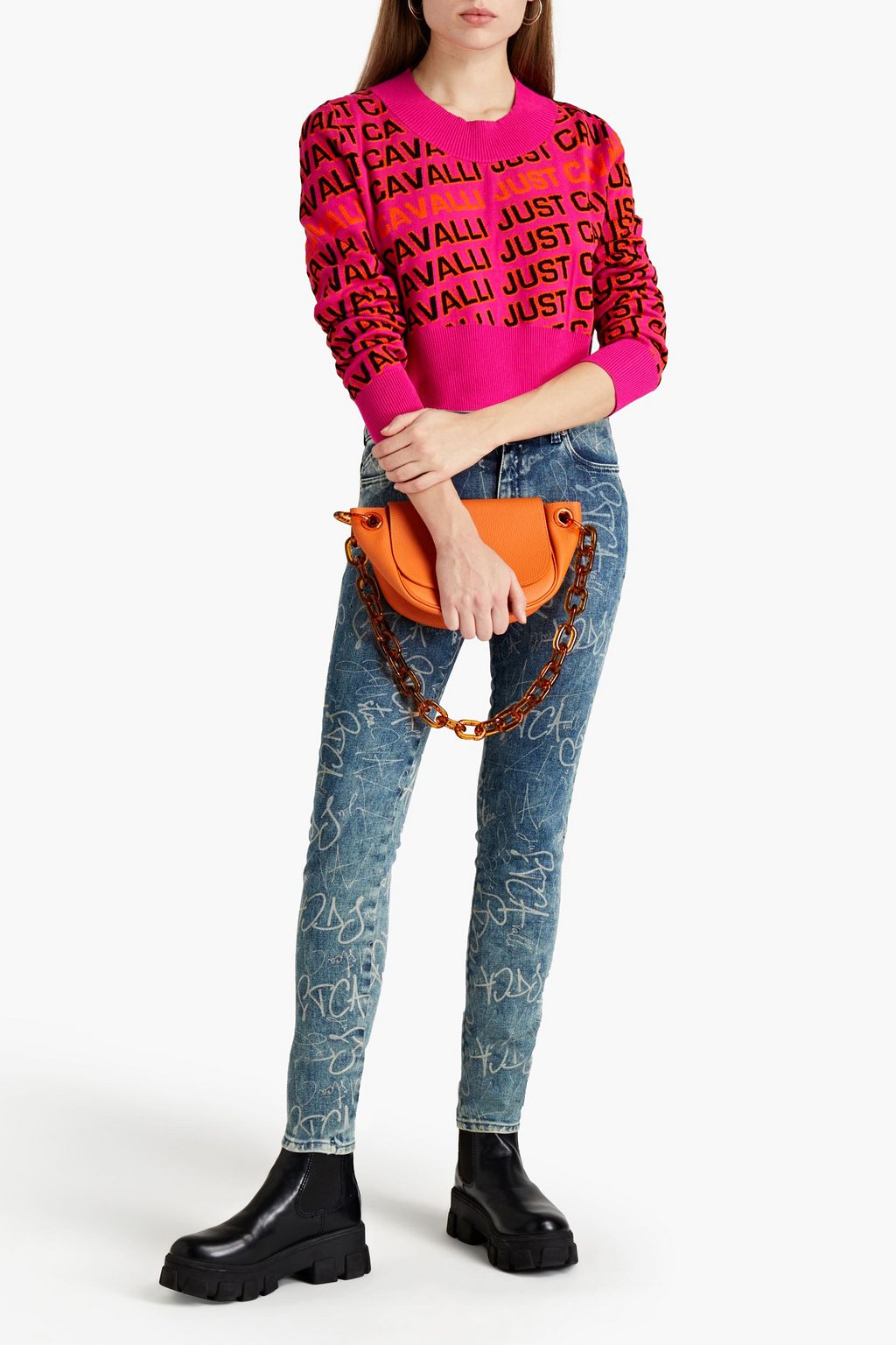 JUST CAVALLI Cropped intarsia-knit sweater